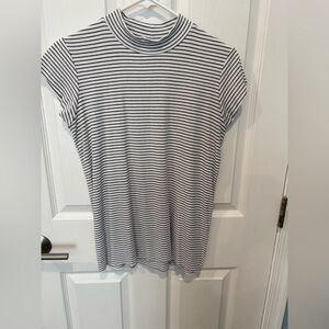 Striped Mock Neck Women's Top - White and Black, by White Birch